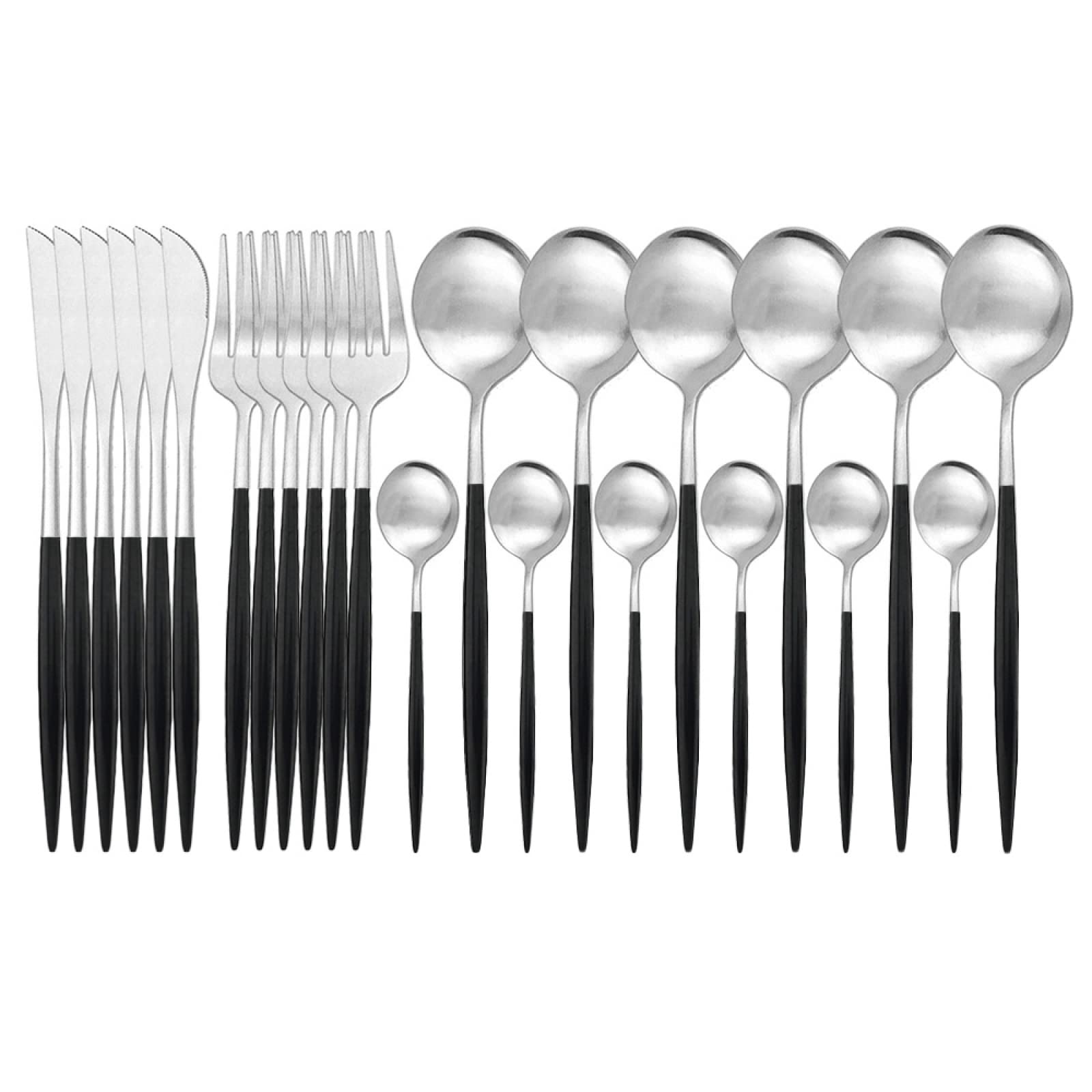 Besteck Set Geschirr Set Edelstahl Matt Messer Gabel Löffel Geschirr Set 24 Teilig Schwarz Silber