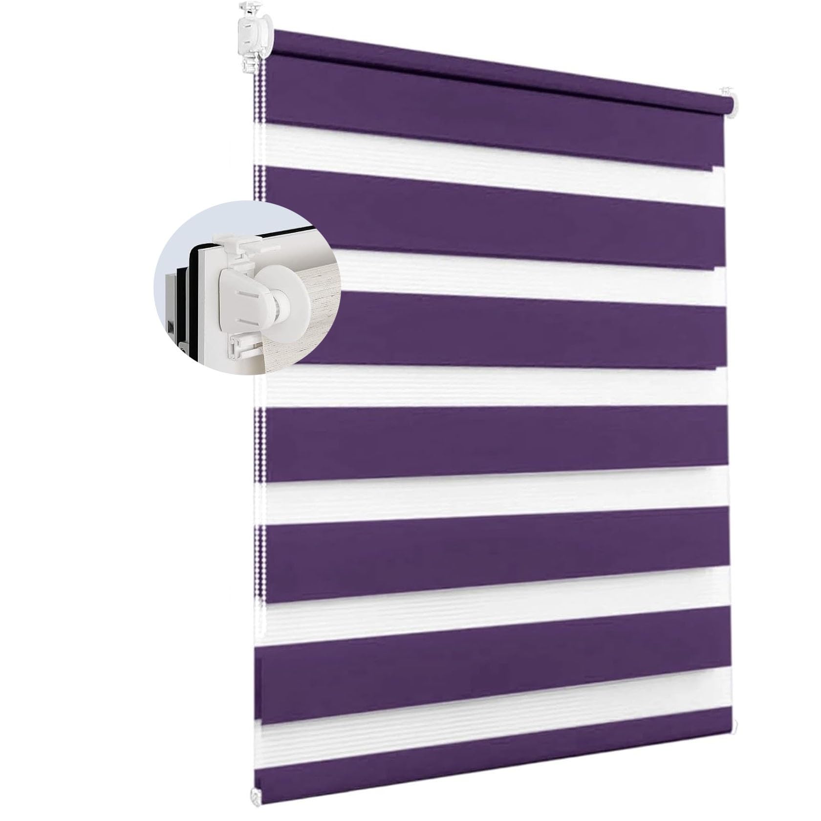 Roller Blind No Drilling 110 x 170 cm Thermal Insulated,UV Protection, Day Night Roller Blind Easy Fit Fittings Included for Bedroom, Purple — image 1