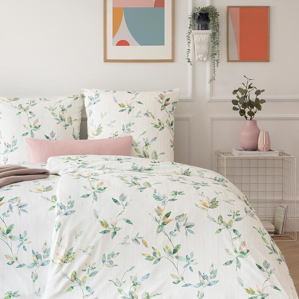 ESTELLA Mako Jersey Bettwäsche 155x220 Thalia grün Blätterranke 6621-530