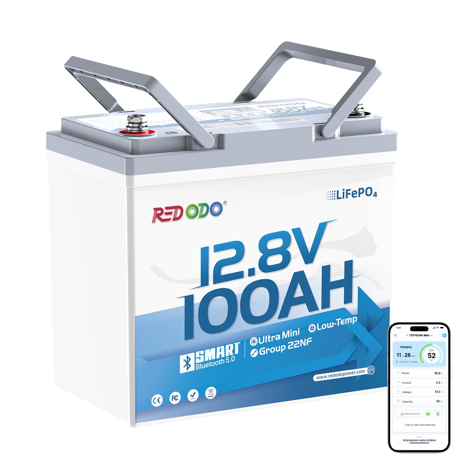 Redodo 12V 100Ah Group 22NF LiFePO4 Battery for RV &amp; Off-Grid