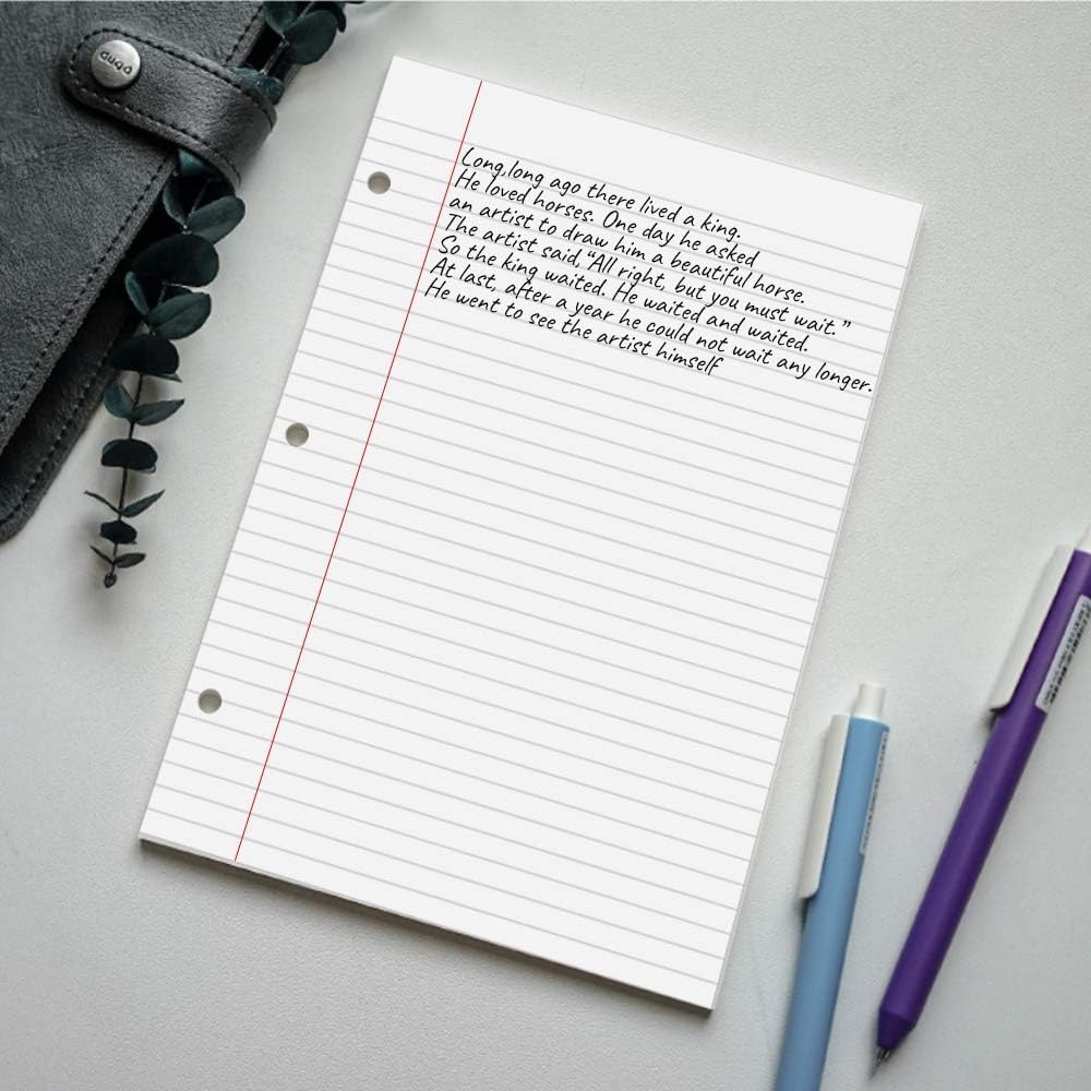 (5-Pack) A5 Filler Paper, 3 Hole Planner Refills, Organizer, Loose-leaf Binder Paper, Total 500 Sheets/1000 Pages, Lined, 100gsm, White, 5.8 x 8.2 Inch, 3 Hole Filler Paper, Mini Binder Refill Inserts