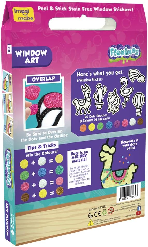 Imagimake Fleximos Wonderland Window Art – Dotz Multi-Colour Air Dry Clay Playset - 6 Designs Including Unicorn - for Girls 3 Years+
