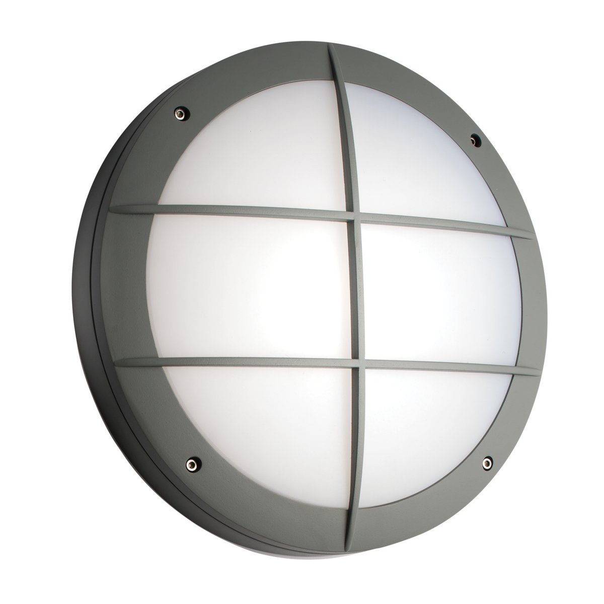 LUIK IP65 Outdoor 18W Grill Grey Round Security Porch Robust Polycarbonate Slimline LED Bulkhead Light