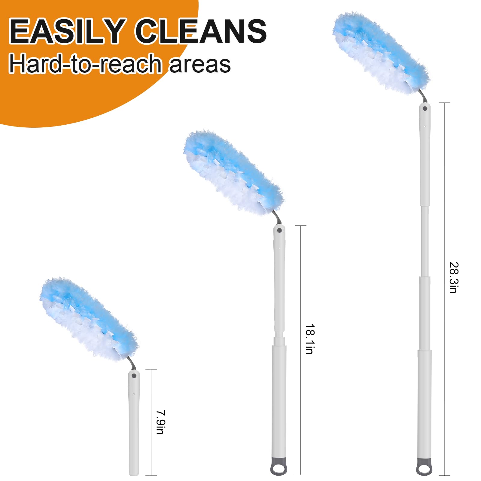 Kit de recambios de plumero resistente con 20 recambios desechables de microfibra 360 | Mango extensible de 28.3 pulgadas, kit de plumero de plumas para limpieza