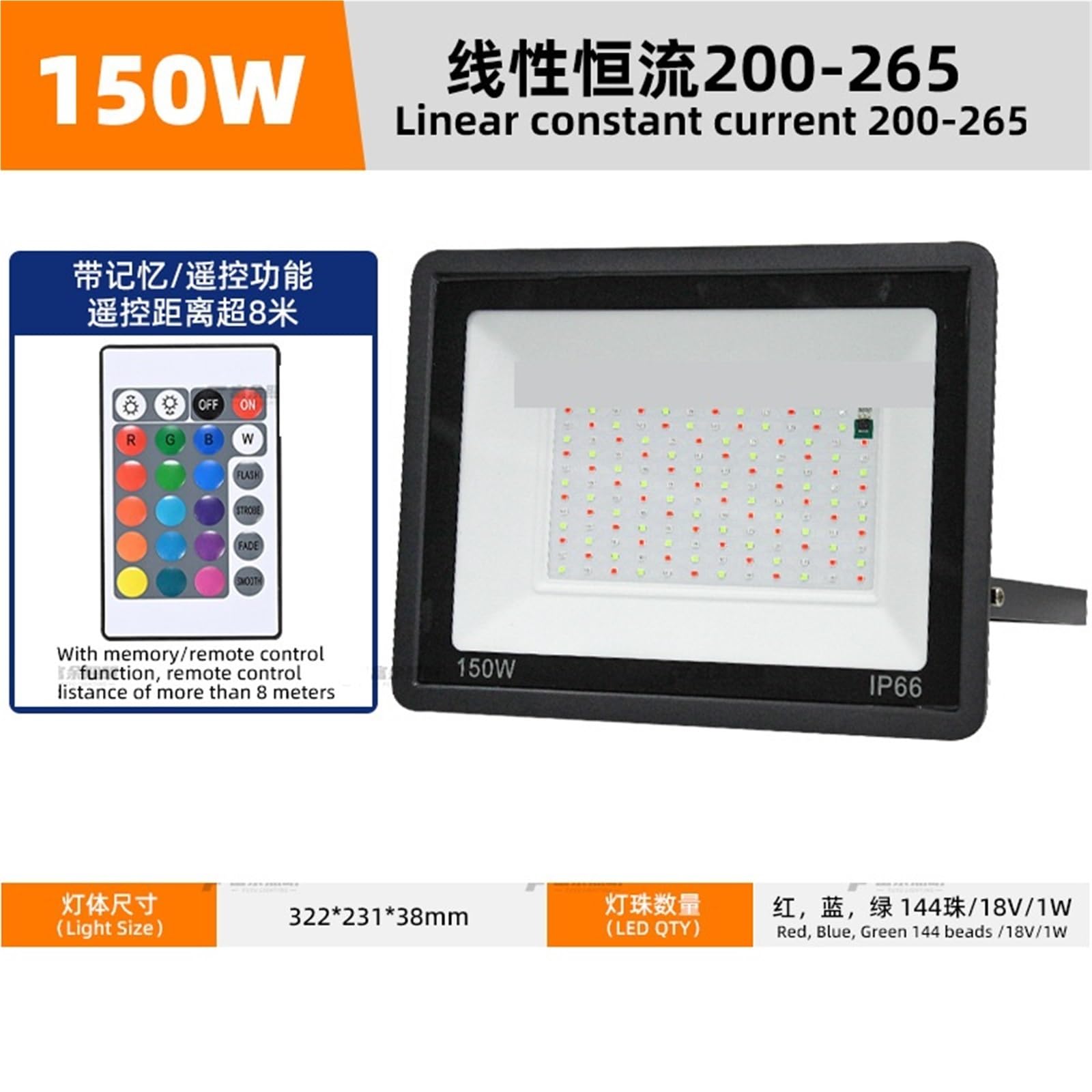 Proiettore per esterni, Faretto RGB Smart da 30W, 50W e 100W, for illuminazione da esterno, for feste in giardino(150w)