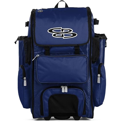 Boombah Rolling Superpack Baseball/Softball Gear Bag - Multiple Colors - Telescopic Handle and Holds 4 Bats - Wheeled Version