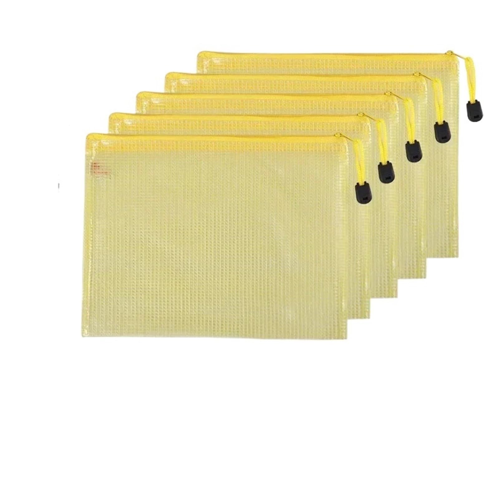 Sac de classement A4 jaune en maille avec fermeture éclair pour document de bureau