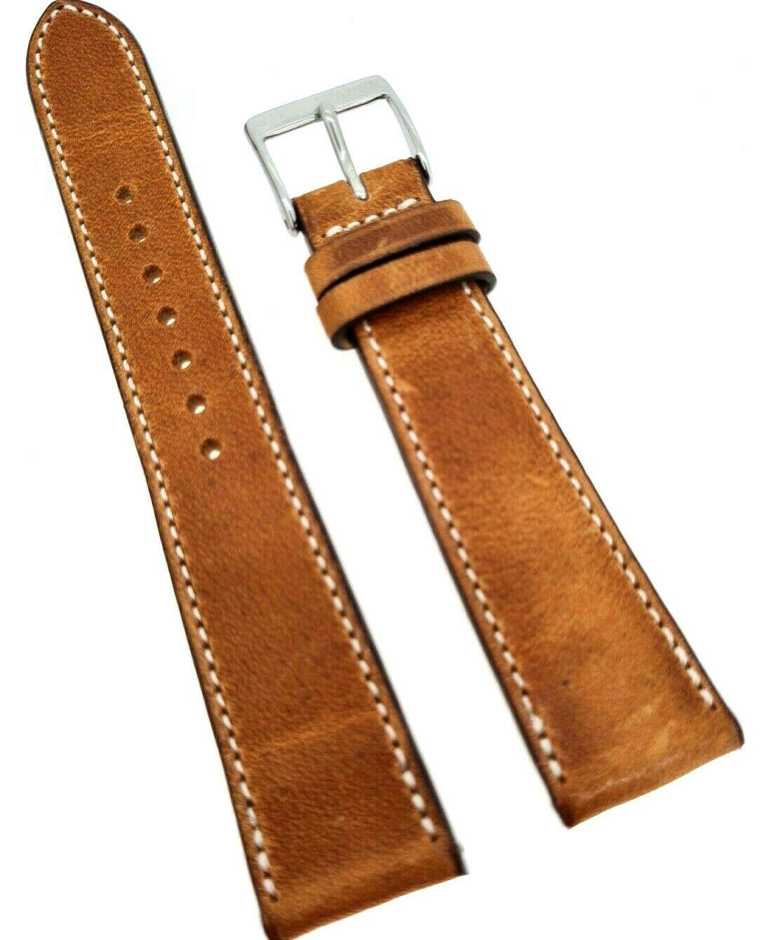 Fluco Horween Dublin Bracelet de montre 19 mm Marron clair Fabriqué en Allemagne