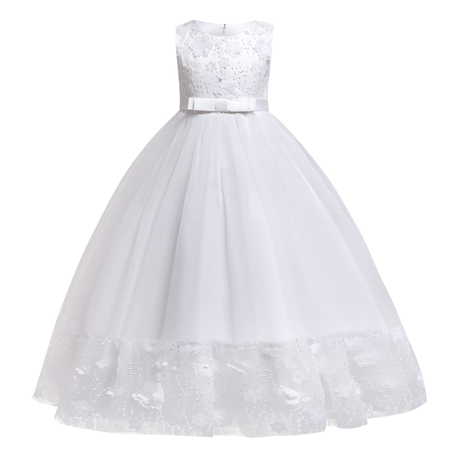 IWEMEKFlower Girls Vintage Lace Maxi Bridesmaid Dress Princess Birthday Wedding Party Tulle Pegeant Evening Formal Prom Dance Gown