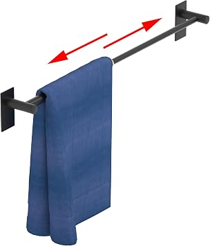 Adhesive Adjustable Towel Bar, HOMOTEK Economical Self Stick Towel Holders, Towel Rod Size from 12 Inch to 22 Inch Single Towel Racks, Towel Hanger Hook for Kitchen1 Pack Matte Black