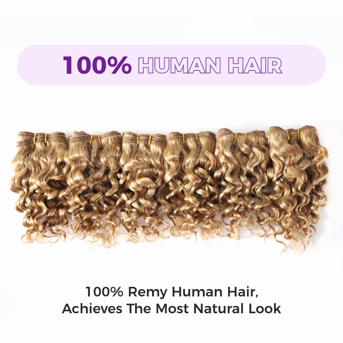 Natural Brazilian Dark Blonde Human Hair Extensions Short Curly Hair Bundles 27# Golden Virgin Human Hair Bundles Deep Curly Weave