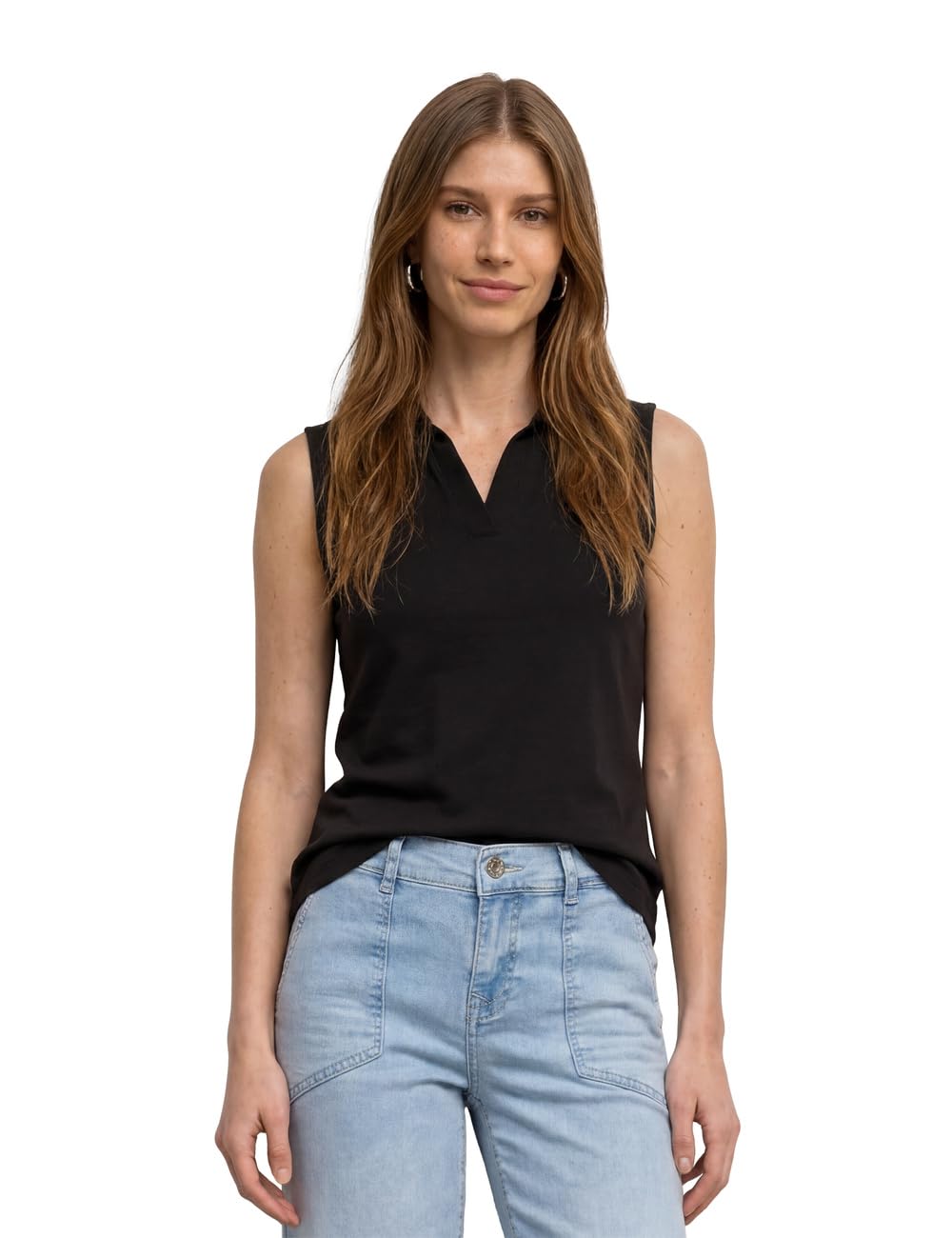 Street One Women's 3230492 Top in Ribbed Structure with Polo Collar (Pack of 1), Black, 14