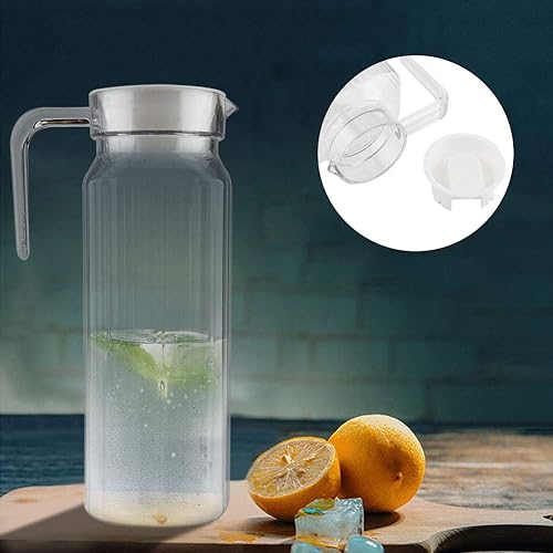 Miniatura 3 de Yctze - Jarra pequeña de vidrio transparente de acrílico, botella de jugo a rayas, agua fría, con tapa para bar y hogar (37.2 fl oz)