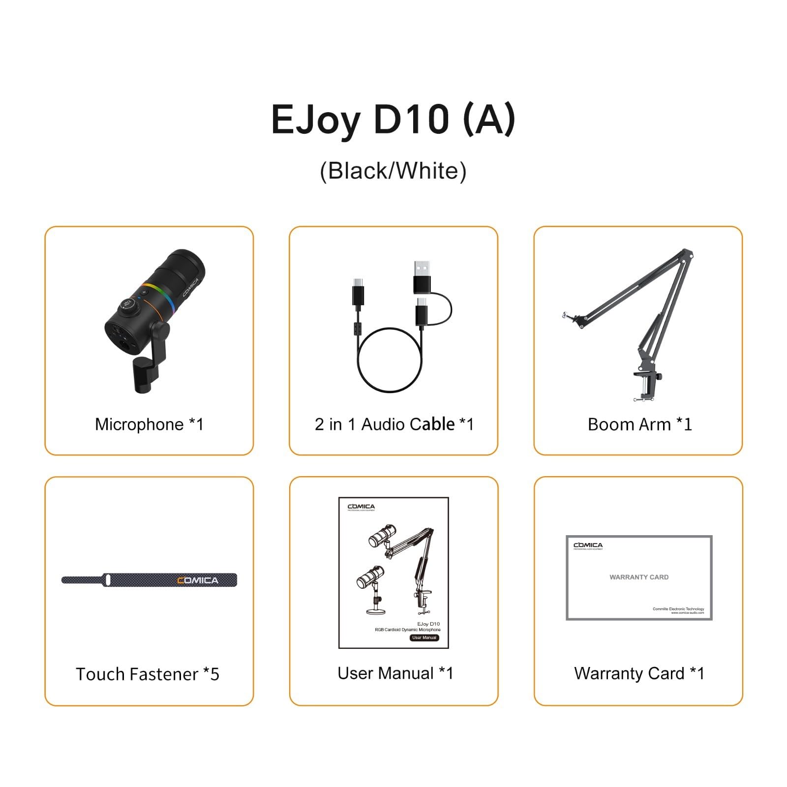 COMICA EJoy D10 A XLR USB Micrófono Dinámico con Brazo Articulado para Videojuegos, Streaming en Vivo, TikTok y Grabación de Podcasts, Incluye Luz RGB y Botón de Silencio para PC, Smartphone