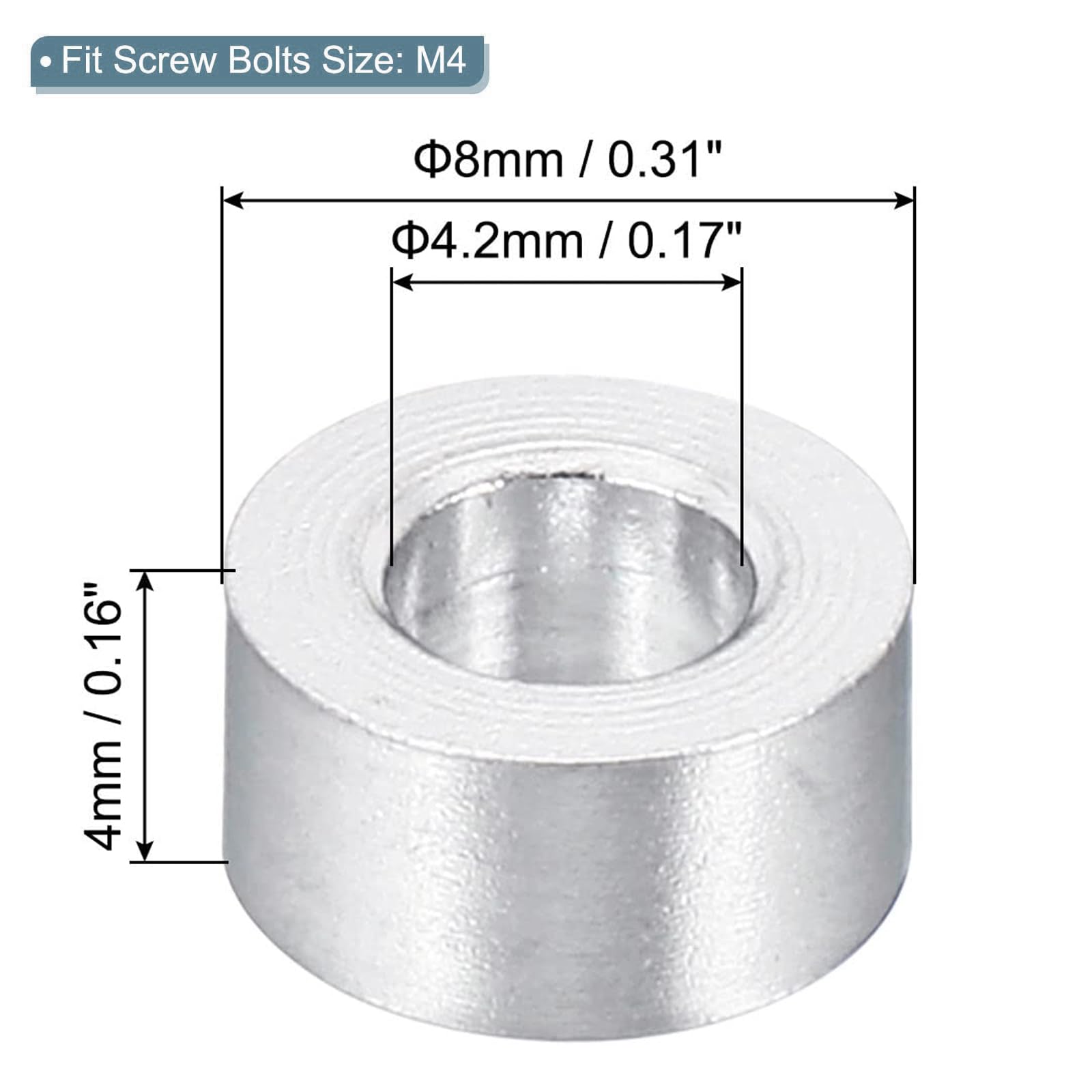 TOP-VIGOR 10Pcs M4 Aluminum Spacer, 4.2mm ID x 8mm OD x 4mm Length Metal Spacer - Image 2