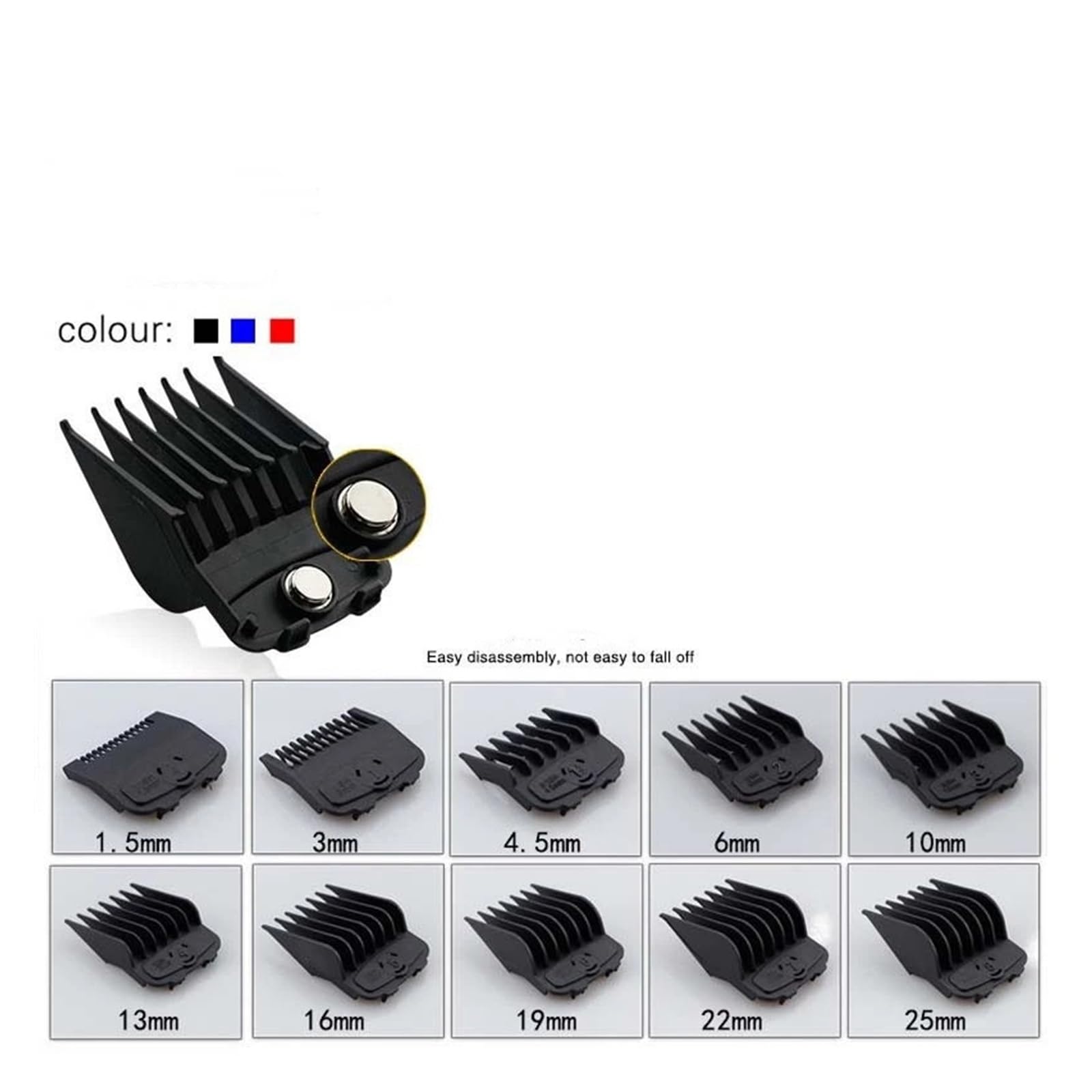 Kit De Peines De Límite For Cortapelos Magnéticos De 10 Piezas, Repuestos De Protectores De Guía De Corte De Peluquería De 1,5-25 Mm, Compatibles Con WAHL, Cortapelos Eléctrico(Blue)