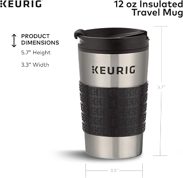 Keurig K-Supreme Single Serve K-Cup Pod Coffee Maker, MultiStream Technology, Black & Travel Mug Fits K-Cup Pod Coffee Maker, 1 Count (Pack of 1), Stainless Steel