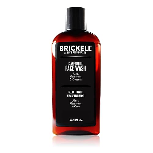 Brickell - Limpiador facial de gel clarificante para hombres natural y orgánico rico en espuma limpiador facial diario formulado con geranio coco y