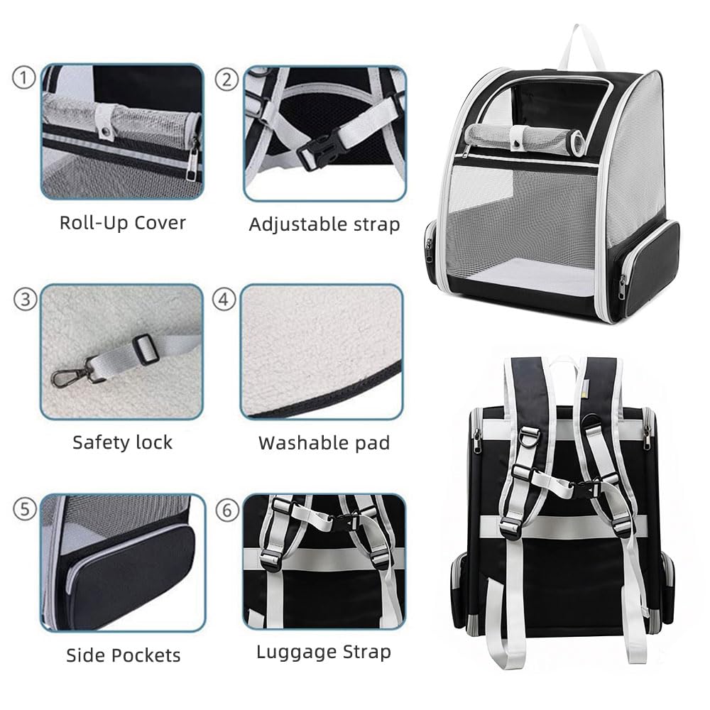 Sac à dos respirant à 360° pour chats et chiens – Pliable, approuvé par les compagnies aériennes avec 1 sac à déjections canines + 5 tapis hygiéniques anti-fuite, idéal pour les animaux de compagnie