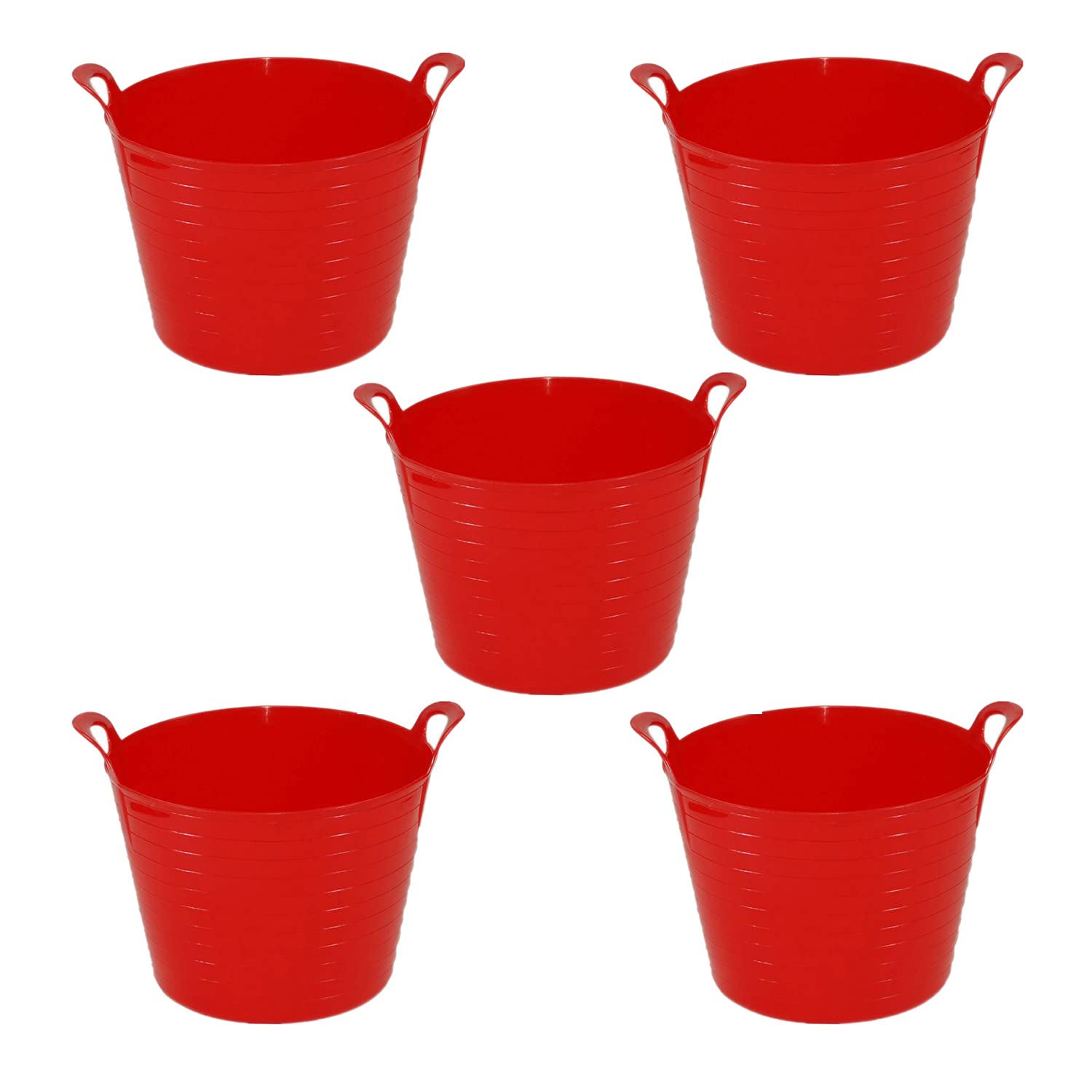 M1ss Red (Set Of 5) - 26L Litre Robust Versatile Multi-Purpose Flexible Storage Container Bucket, Tub Trugs, Horse Feeder, Garden Tub, Laundry Basket, Flexi Tub (Red)