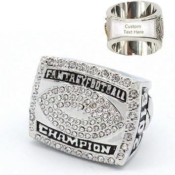 Custom Fantasy Football Championship Ring, Laser Engraved Zinc Alloy Trophy, 0.17 lbs Heavy Collectible Ring with Gift Box for FFL League Winner 2015
