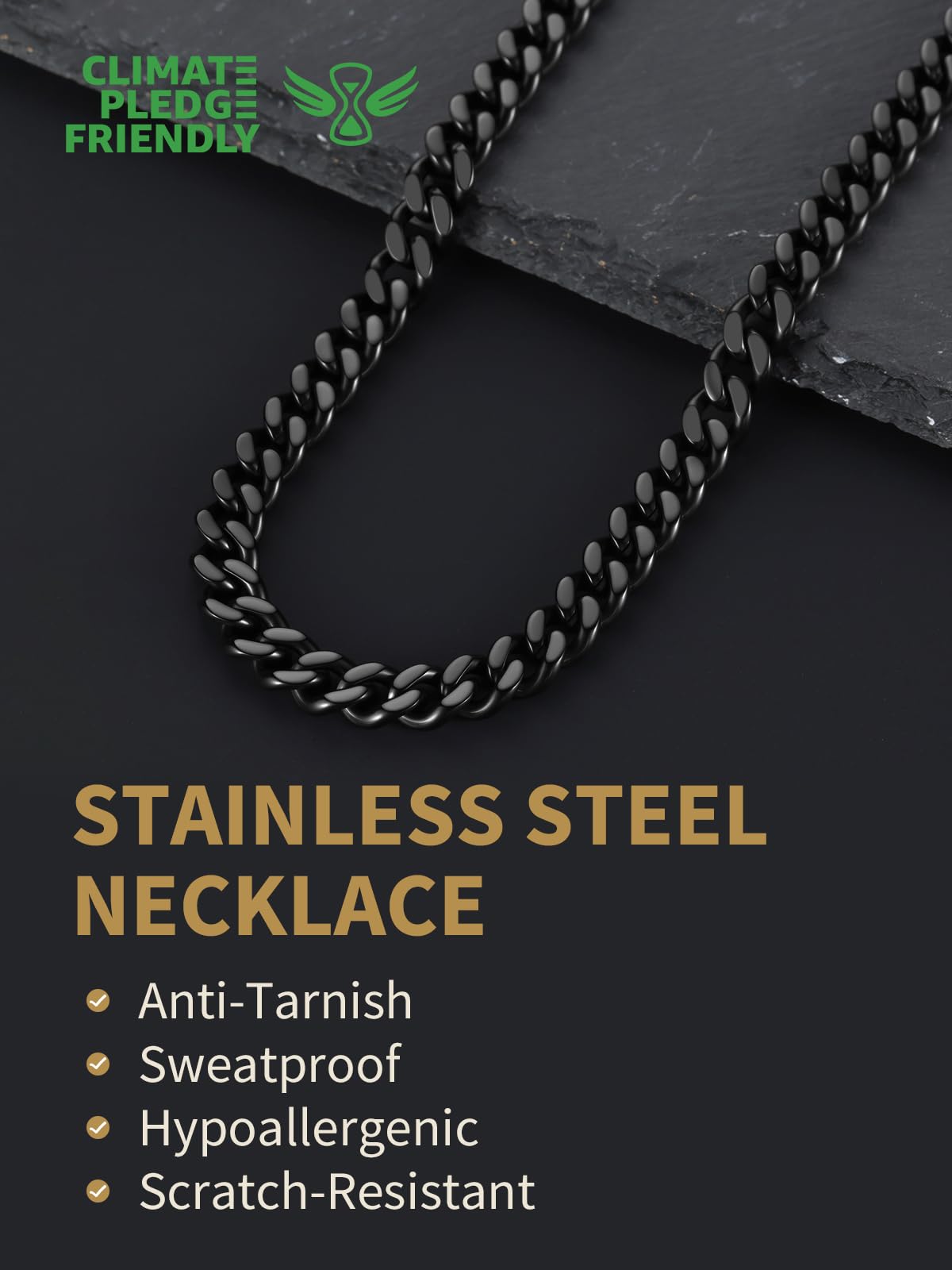 FindChic Chunky Black Chain Necklace for Men Thick 7MM Miami Cuban Link Chains for Men 22'' Hip Hop Jewelry, 22 inches, Metal