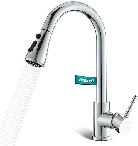 Grifo de fregadero de cocina cromado, grifo de cocina con rociador extraíble VFAUOSIT comercial de acero inoxidable para lavandería de una sola
