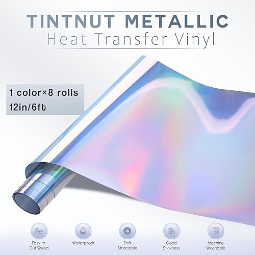 Miniatura 9 de Tintnut Rollo de vinilo de transferencia de calor gris metálico de 12 pulgadas x 6 pies, vinilo holográfico para planchar en camisetas, compatible