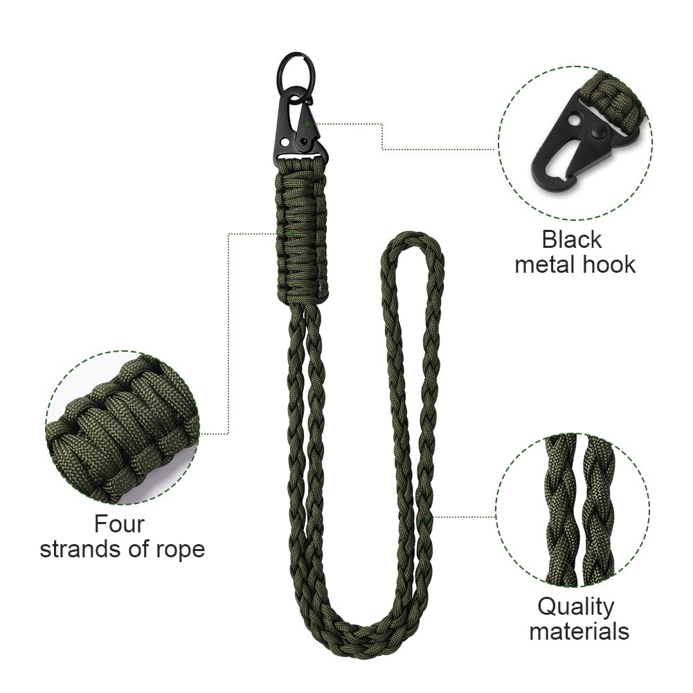 Vicloon Portachiavi Paracord Intrecciato con Moschettone per Chiavi Badge Campeggio Verde Militare