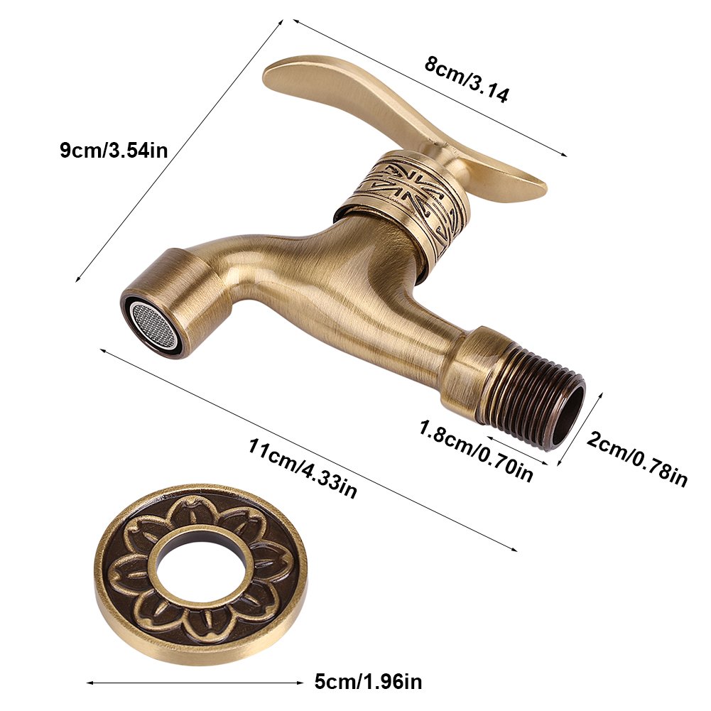 Grifo de Agua Fría Latón Antiguo Montado en Pared con Manija Palanca, Ideal para Lavadora Baño Jardín Piscina
