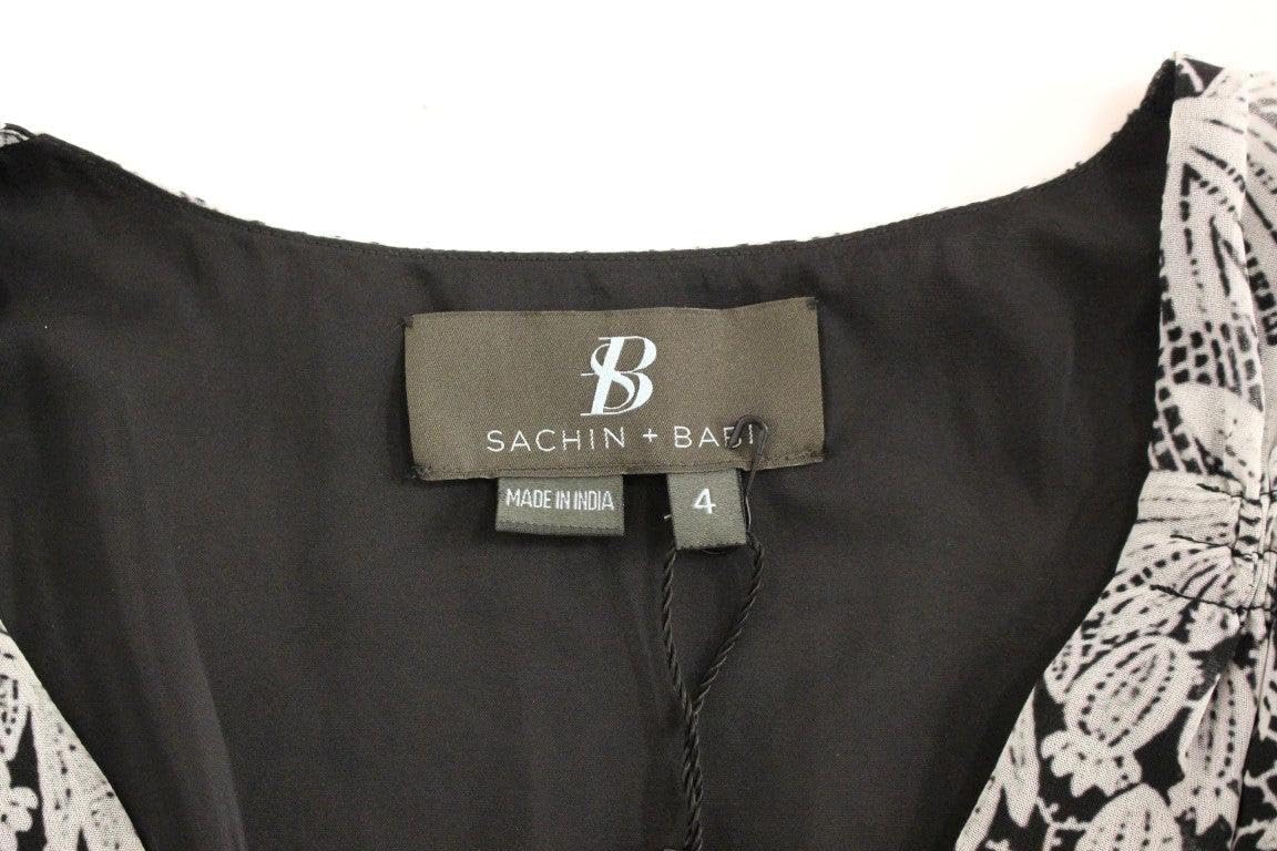 Sachin & Babi - BEST SELLERS - Black Silk Floral Pattern Shift Coctail Dress - IT42|M