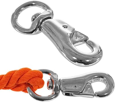 Nickel-Plated Rope Snaps - 5 Pack of 7/8 Inch Round Swivel Bull Snap - for 0.5 Inch, 0.75 Inch, and 1 Inch Rope - Stainless Steel Trigger Spring