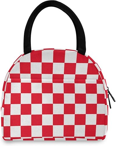 Buffalo Plaid Check White Red Adjustable Insulated Lunch Cooler Bag Lunch Box for Boys for Camping bolsos termicos para mujer