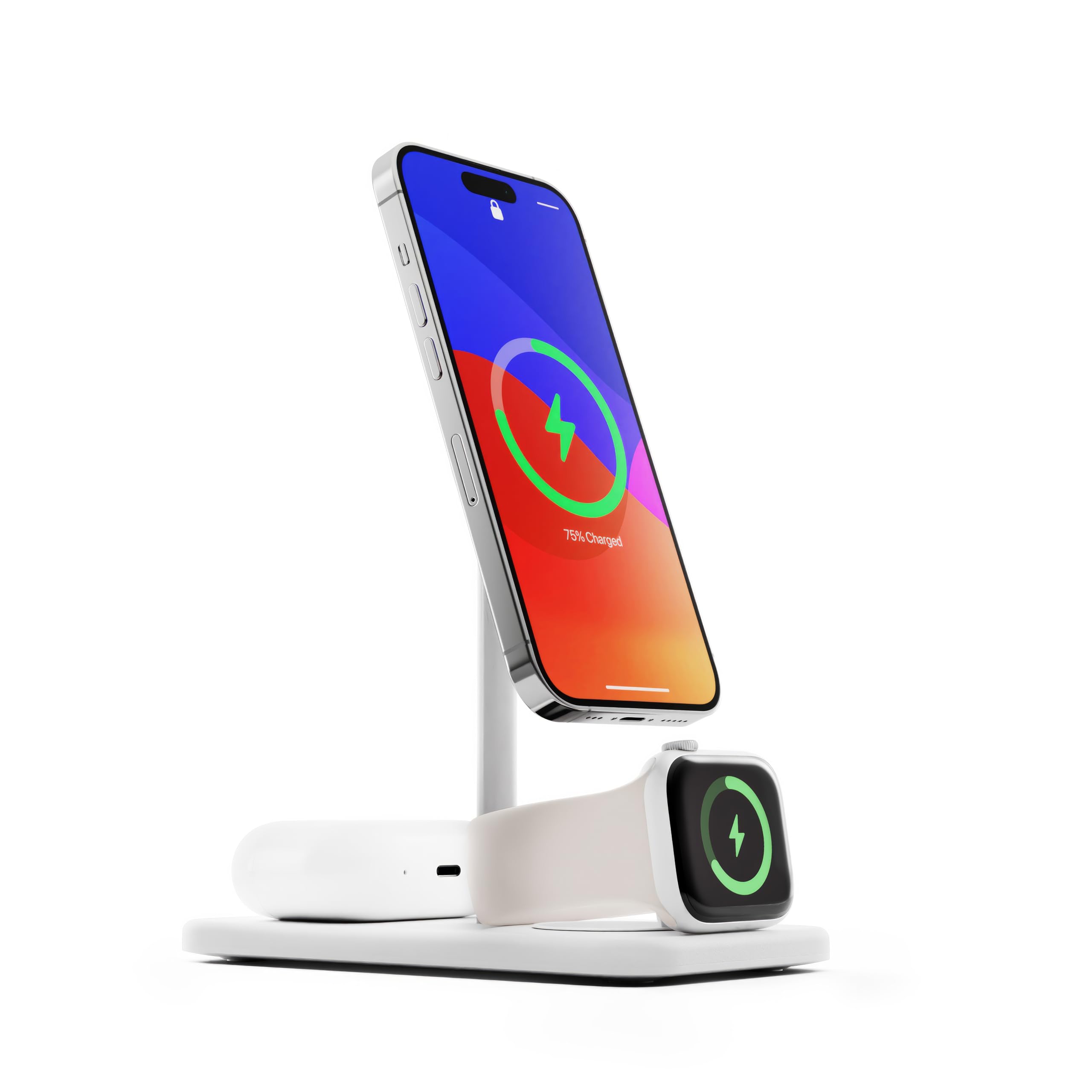 Twelve South HiRise 3 Deluxe Twelve South 3 en 1 MagSafe + Qi2 Soporte de carga para iPhone, reloj y AirPods, color blanco