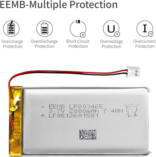 Miniatura 6 de EEMB Batería de polímero de litio 3.7V 2000mAh 803465 Lipo Batería recargable con conector JST de cable para altavoz y dispositivo inalámbrico