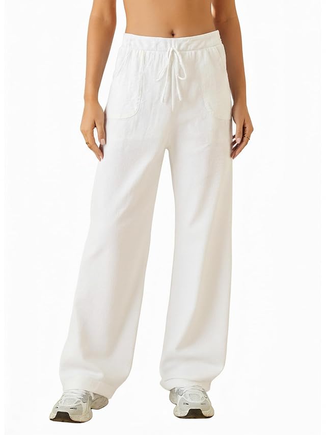 Womens Wide Leg Lounge Pants Dressy Casual Drawstring Elastic Waist Trousers with Pockets