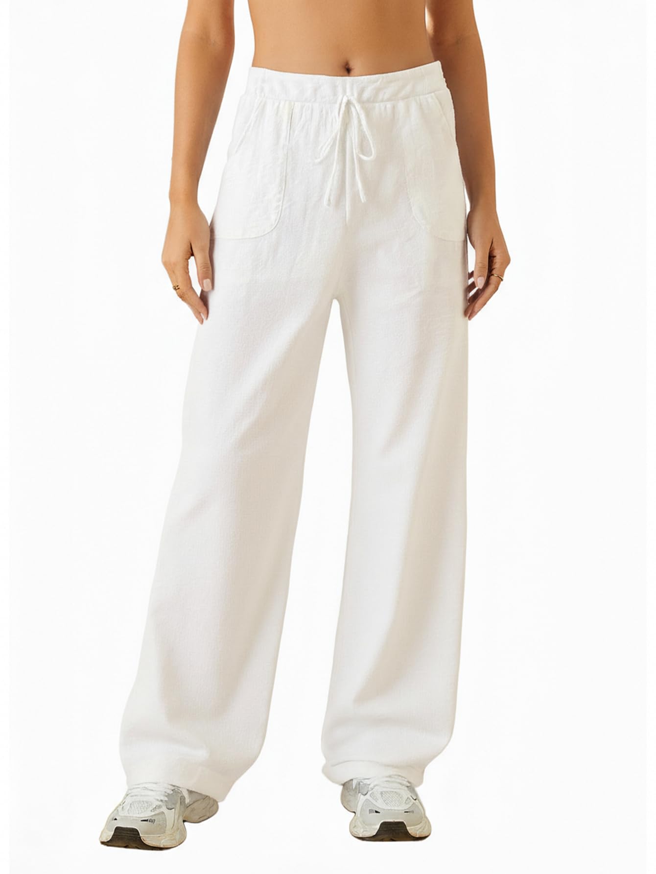 Womens Wide Leg Lounge Pants Dressy Casual Drawstring Elastic Waist Trousers with Pockets