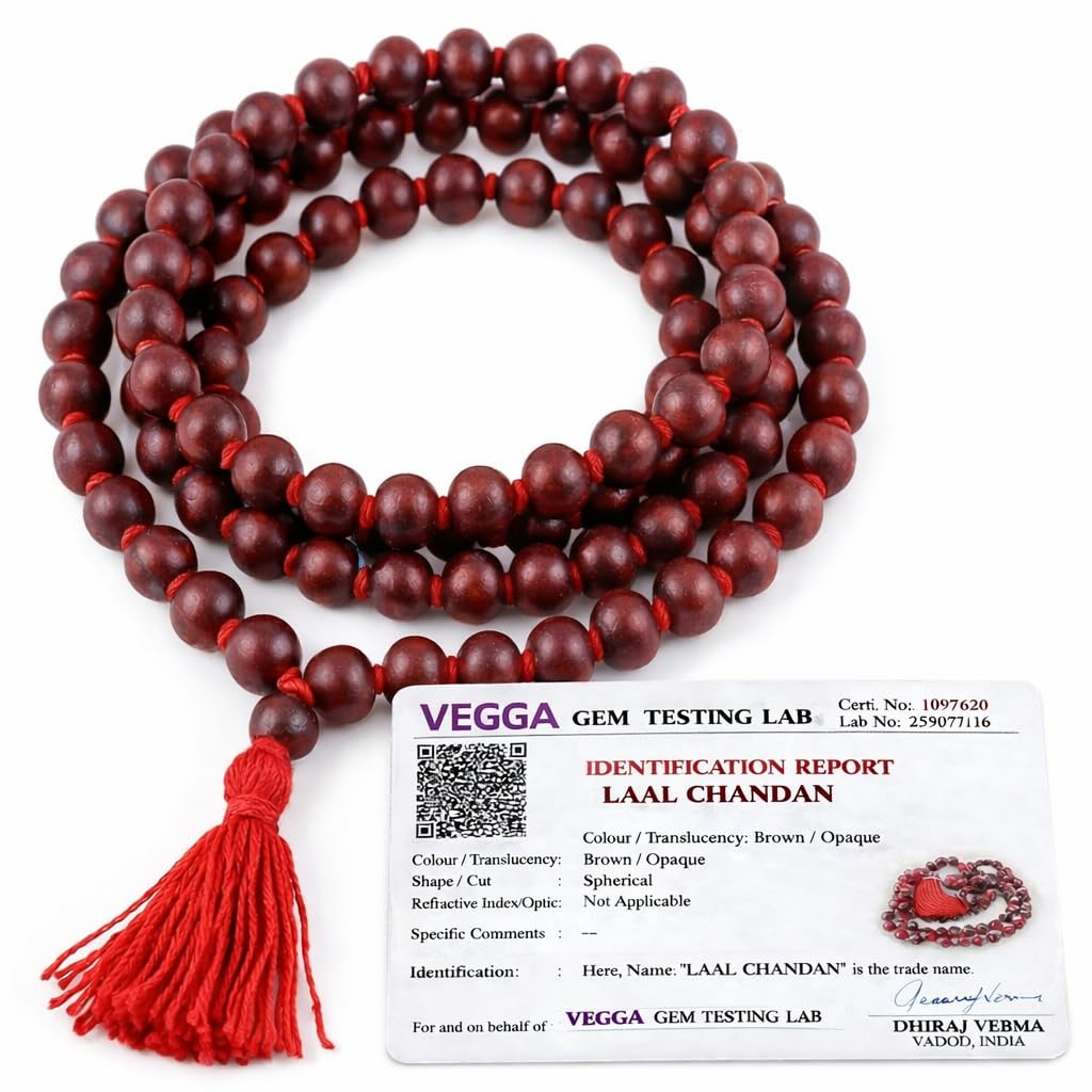 Lab Certified Red Sandalwood Mala | Original Lal Chandan Mala 108 Beads | Authentic Red Chandan for Meditation, Jaap & Pooja |-image-45