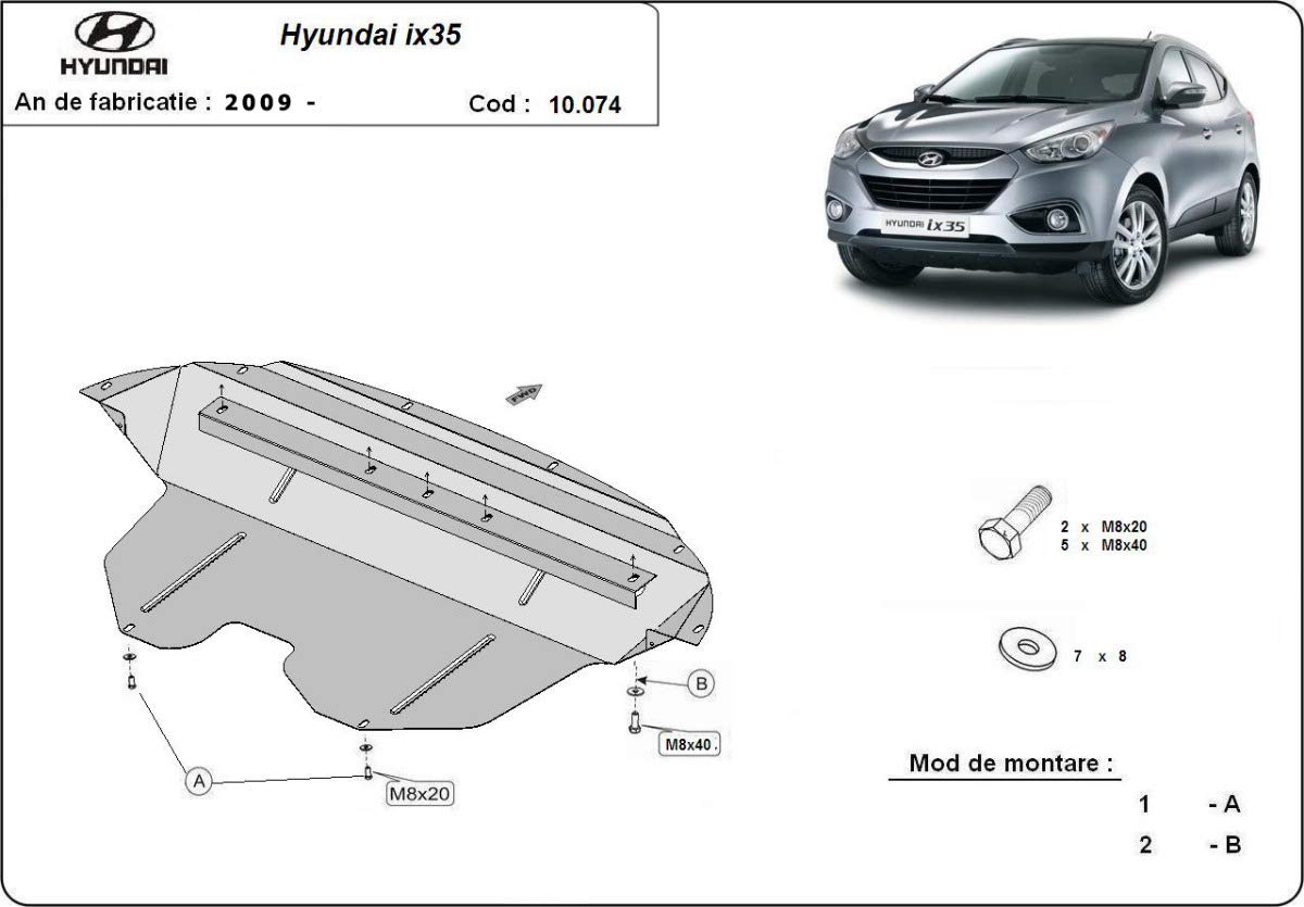 Protección inferior del motor metálica compatible con Hyundai ix35 (2009-2015)