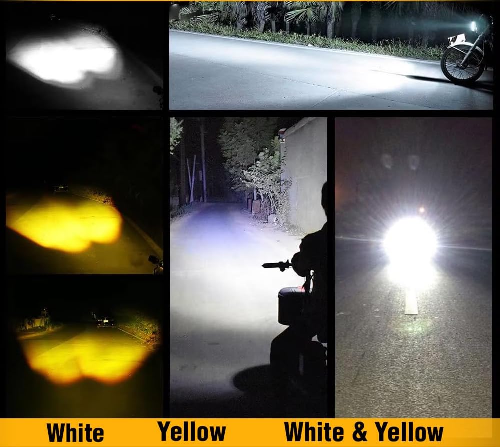 Image of Thorax 40W Dual Color LED Fog Light for Bike & Car - Yellow & White Beam, 4 LED Projector Lens, Waterproof IP68, Universal Fit (12V-80V) - Pack of 2