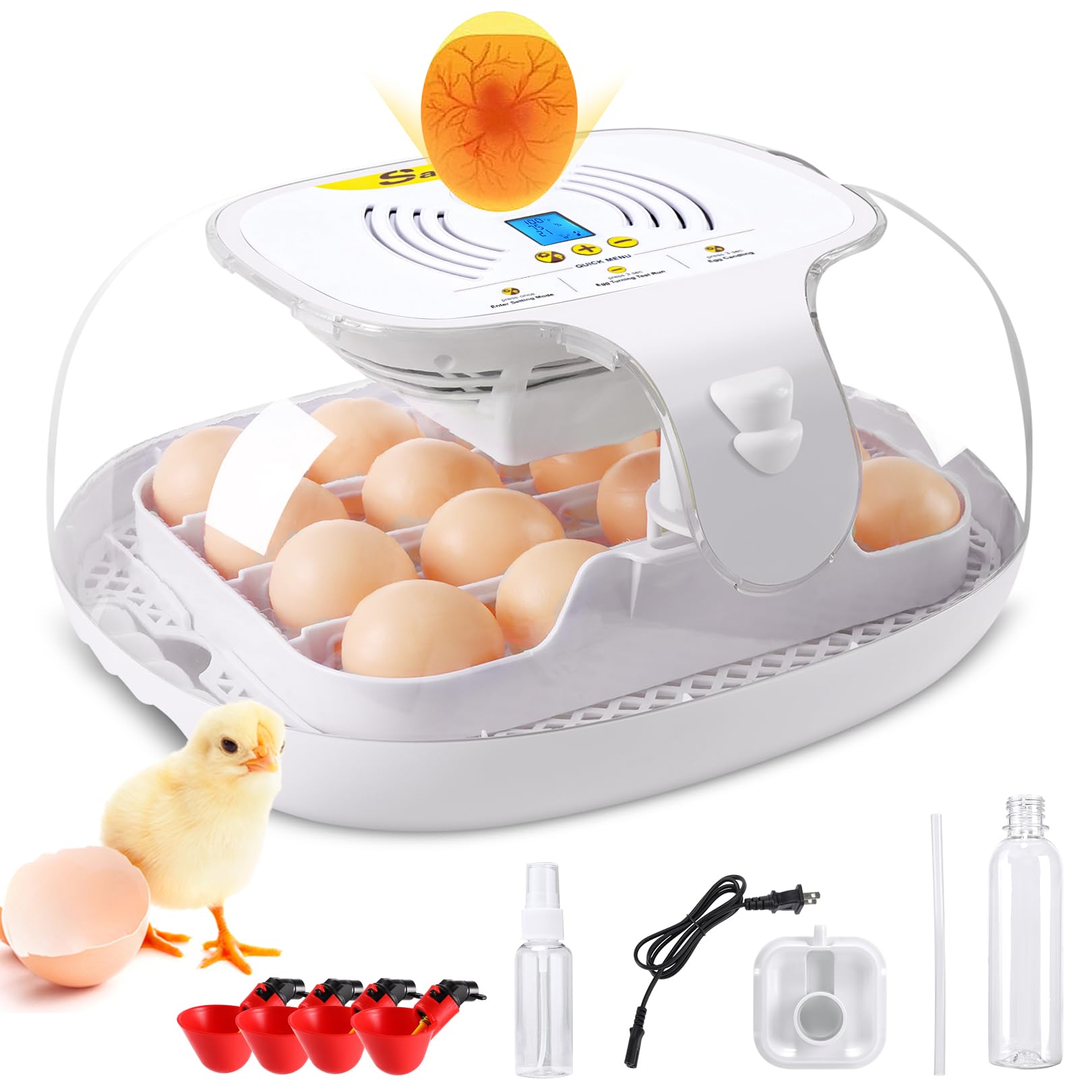 Sailnovo Egg Incubator for Hatching Chicks, 16-35 Eggs Incubator with Automatic Water Top-up, Auto Turning, Egg Candler, ? Display, 360° View Poultry Incubator for Hatching Chicken Duck Quail Eggs