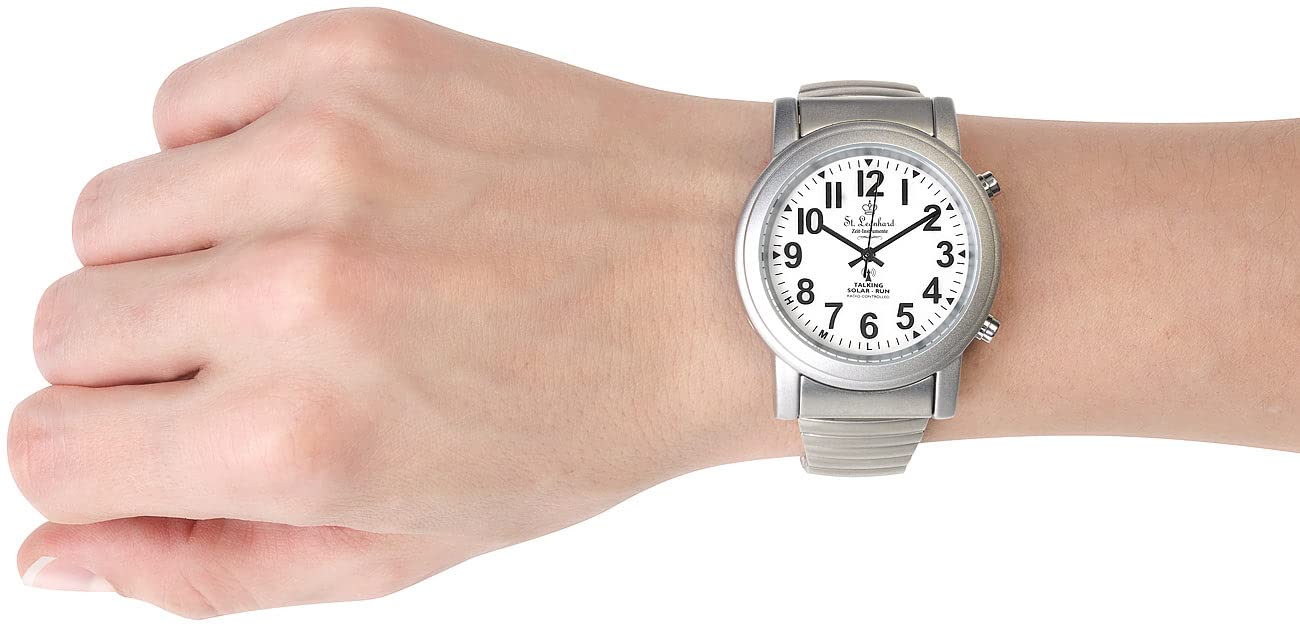 Orologio parlante analogico radiocontrollato solare per senior, argento