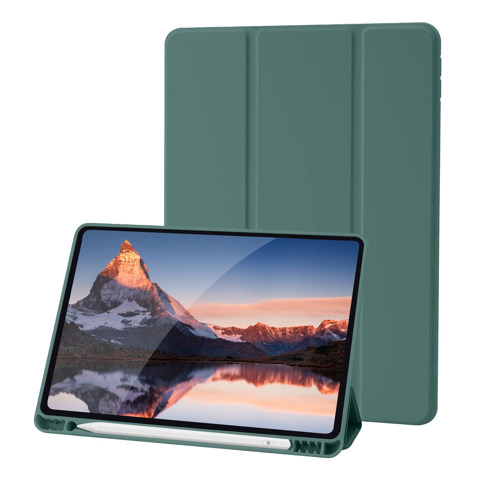 Case Compatible with iPad 9th/8th/7th Generation, Premium PU Leather + Soft TPU Back Case with Pencil Holder, Auto Sleep/Wake 10.2 Inch iPad Case Cover 2021/2020/2019 (Pine Green)