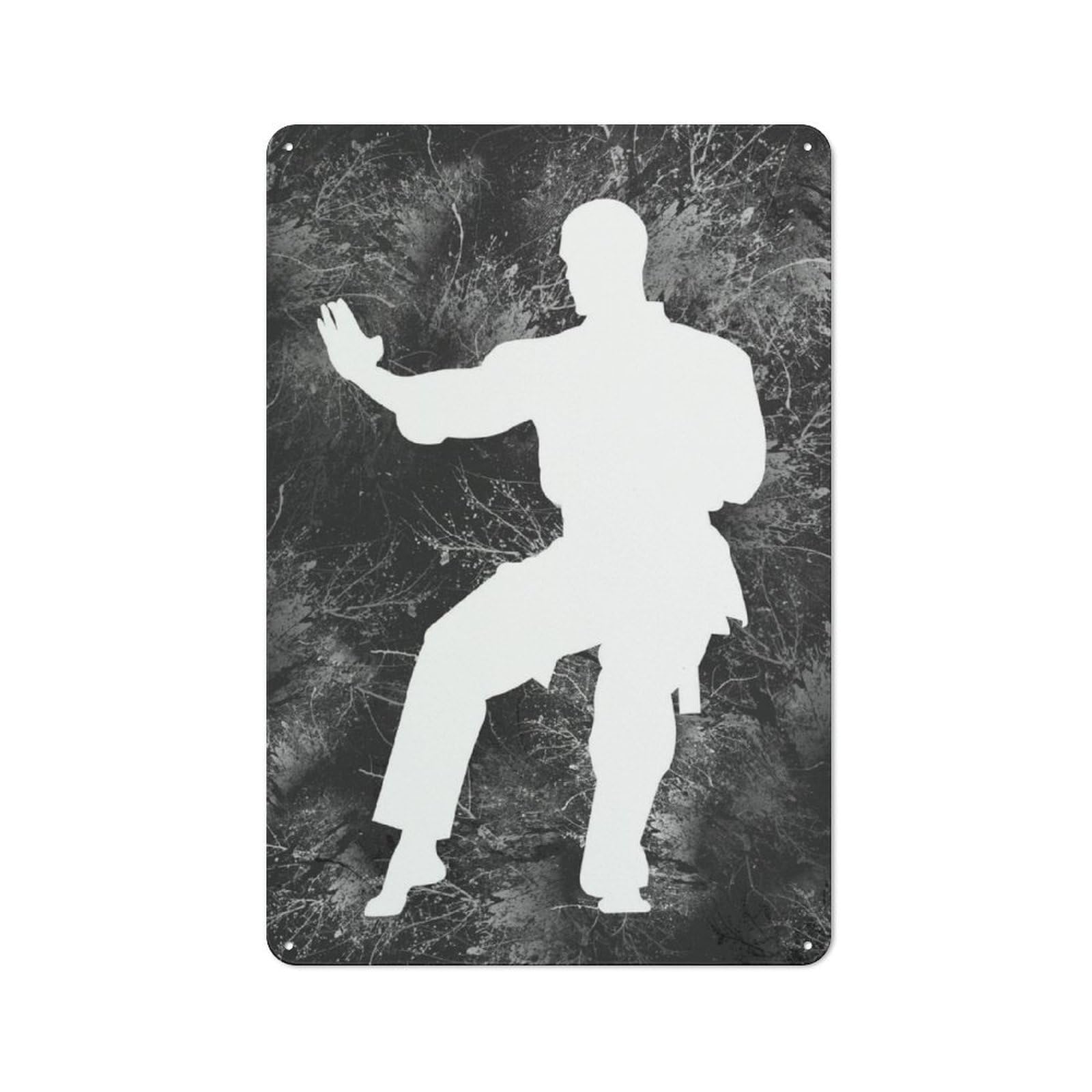 Junmoney Karate Silhouette 23 Retro Metal Plaque 30X20cm For Bar Or Restaurant, Suited To Restaurant Interior Fans