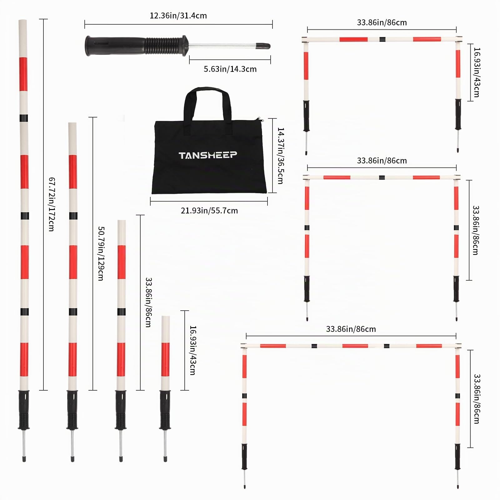 Fußball-Agility-Trainingsstangen-Ausrüstung mit Tasche, 6 Agility-Stangen, 3 horizontale Stöcke, 1 Agility-Leiter mit Tasche, 10 Fußball-Kegel, multifunktionale Geschwindigkeitstrainingsausrüstung für