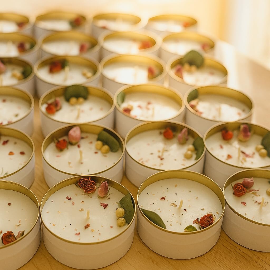 Dried Flower Candle Favor Set – Personalized Soy Wax Candles for Weddings & Thank You Gifts (10-200 Pieces)