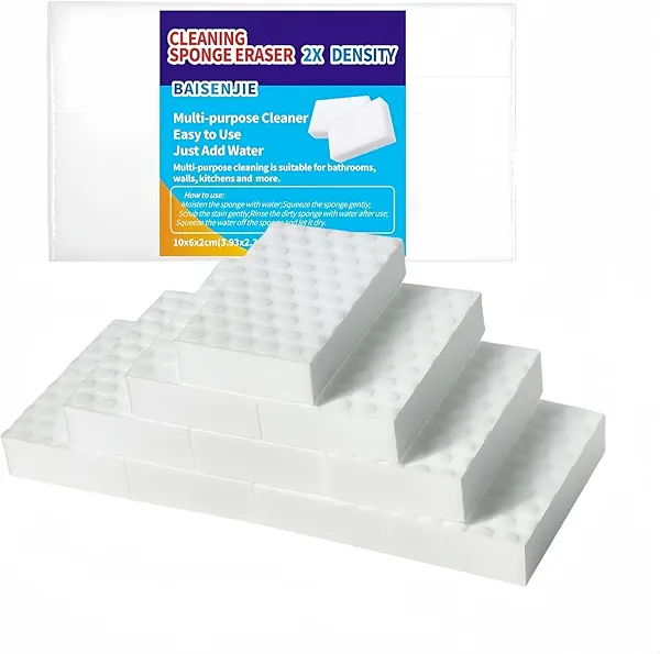 BAISENJIE Magic Sponges Eraser,10 Pack Melamine Sponge in Bulk,2X Density,Long Lasting,Cleaning Sponge for Kitchen, Bathroom,Bathtub, Sink,Furniture, Wall Cleaner (White,3.93x2.36x0.79in)