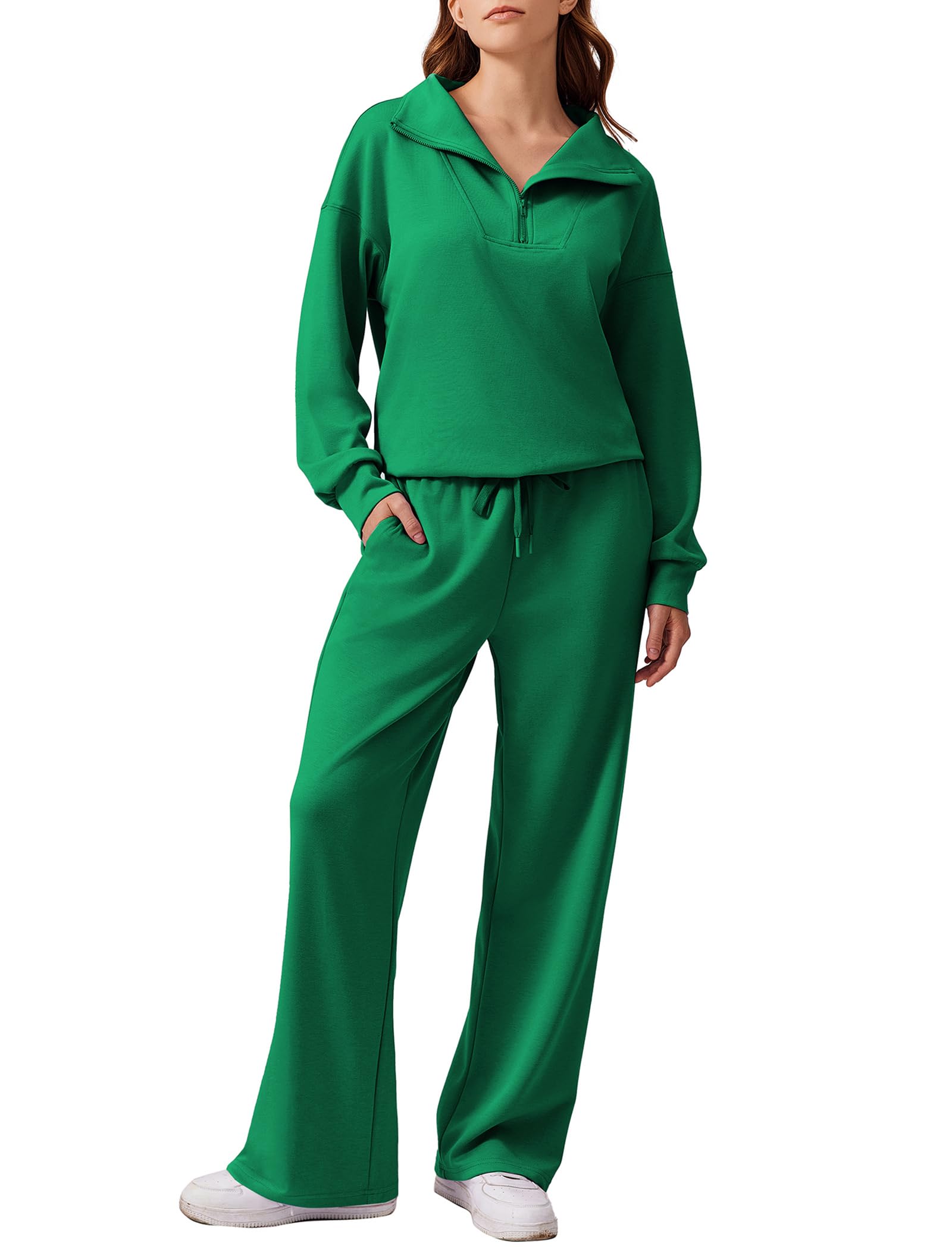 PINSPARK 2 Piece Sets for Women 2025 Fall Outfits Sweatsuit Loose Fit Sweatshirt Wide Leg Sweatpants Matching Set