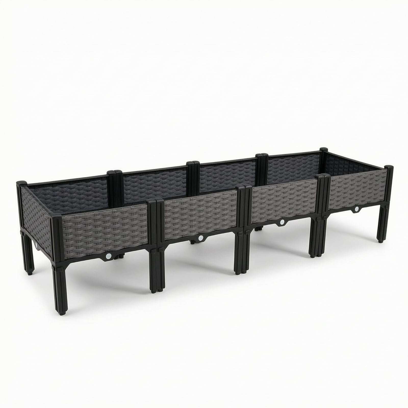 Gralara Jardinera Plástico con Autorriego Elevada Macetero Rectangular con Patas Acogedor Jardinera Patas para Principiantes, 160 40 37 Cm, Caja Elevada De 4 Unidades, Gris