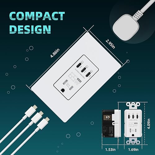 Miniatura 6 de TOPELER Toma de pared USB C, receptáculo USB de carga ultra rápida de 65 W, receptáculo resistente a manipulaciones de 15 amperios, cargador USB